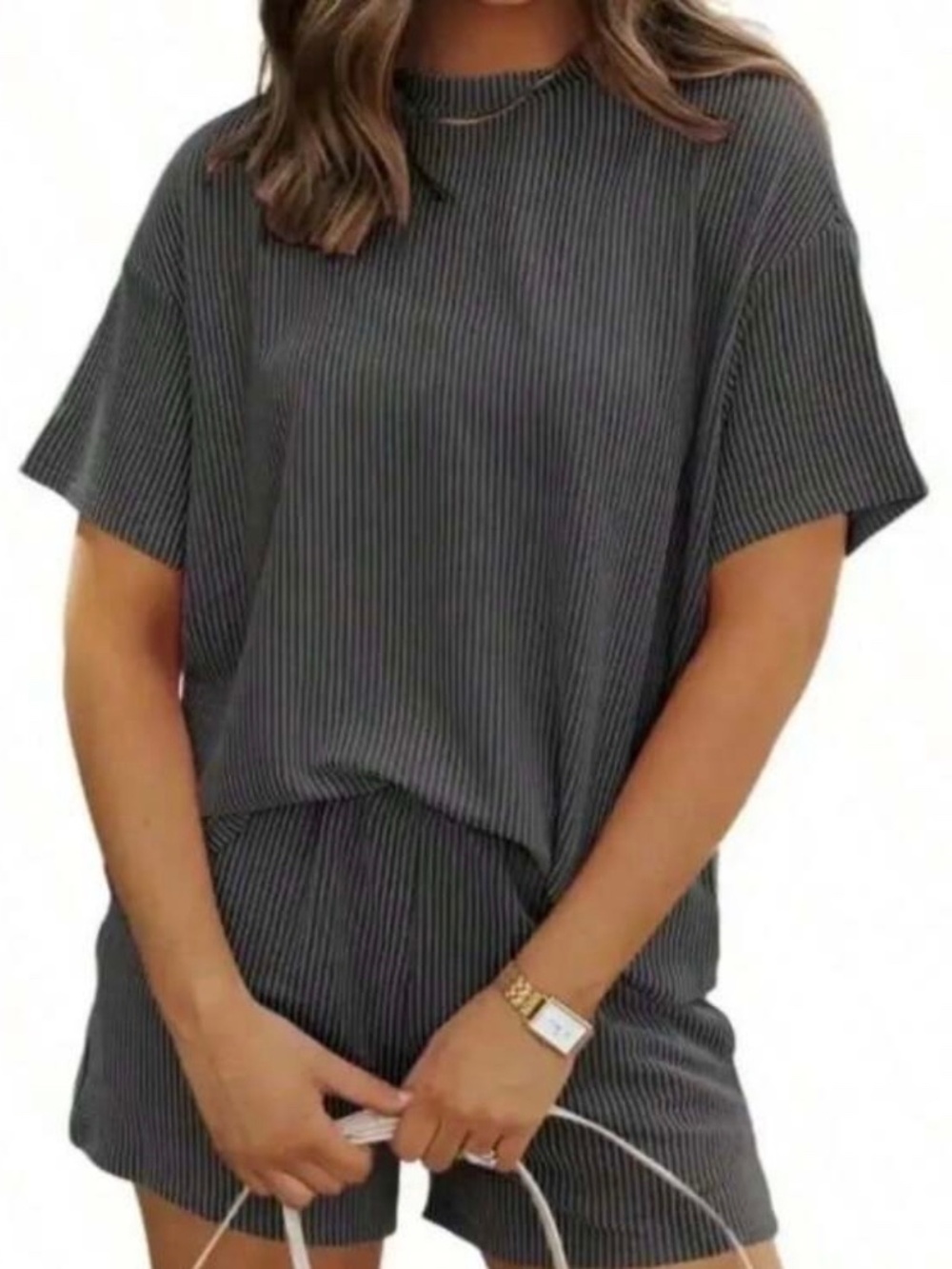 Asvivid Ribbed 2 piece shorts set - Dark Grey - Size XL